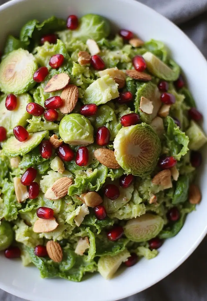 30 Brussels Sprout Salad Recipes for Crunchy Goodness - 11. Brussels Sprout Salad with Pomegranate Seeds and Almonds