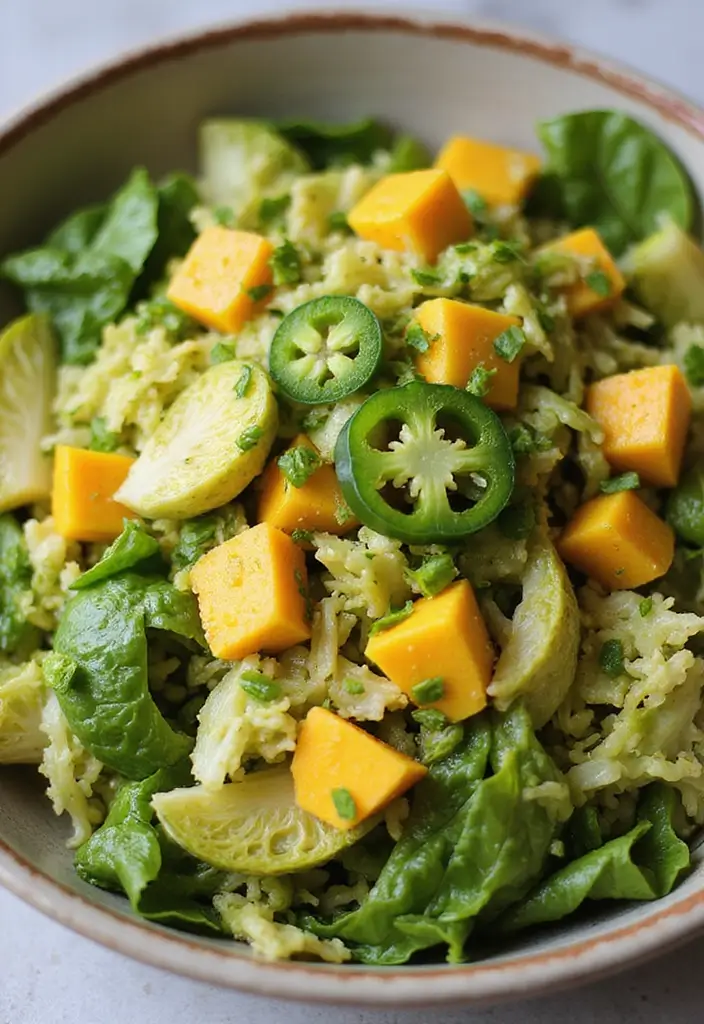 30 Brussels Sprout Salad Recipes for Crunchy Goodness - 12. Brussels Sprout Salad with Mango and Chili Lime Dressing
