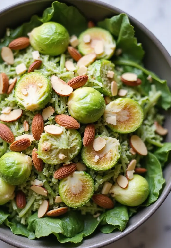 30 Brussels Sprout Salad Recipes for Crunchy Goodness - 22. Brussels Sprout Salad with Spinach and Almonds