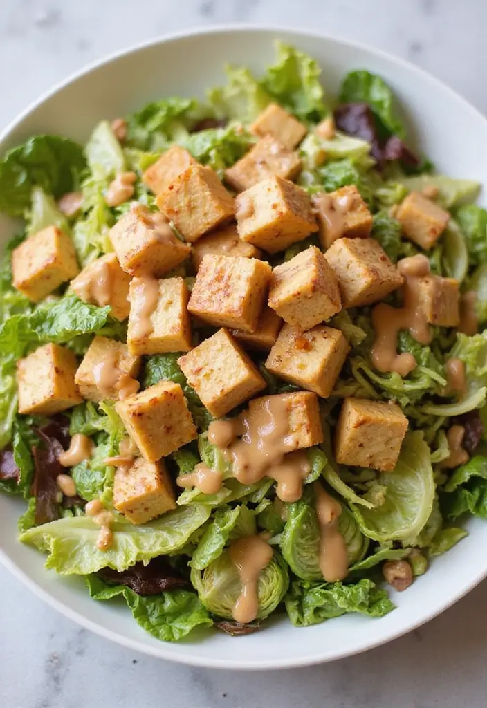 30 Brussels Sprout Salad Recipes for Crunchy Goodness - 23. Brussels Sprout Salad with Tofu and Peanut Dressing