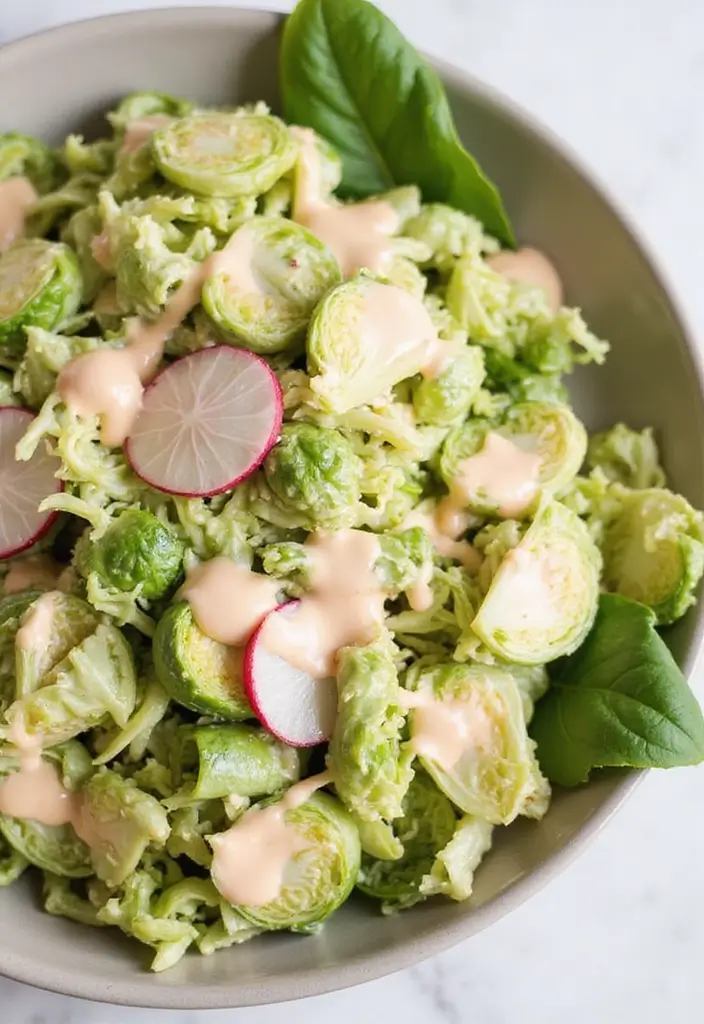 30 Brussels Sprout Salad Recipes for Crunchy Goodness - 25. Brussels Sprout Salad with Radishes and Creamy Dressing