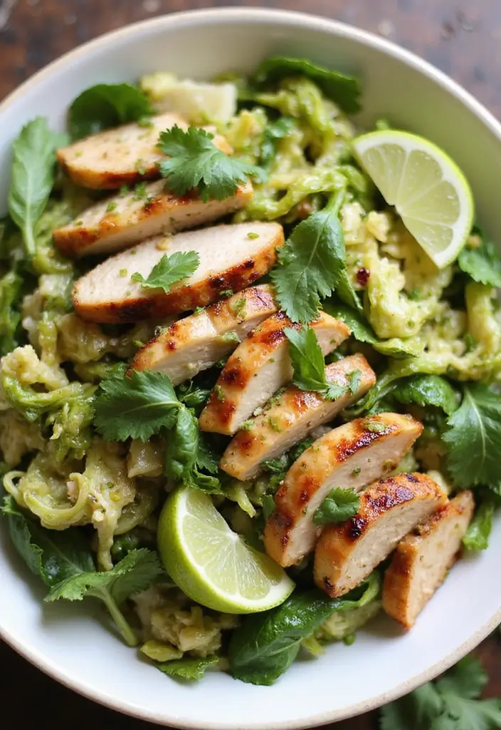 30 Brussels Sprout Salad Recipes for Crunchy Goodness - 27. Brussels Sprout Salad with Cilantro Lime Dressing and Grilled Chicken