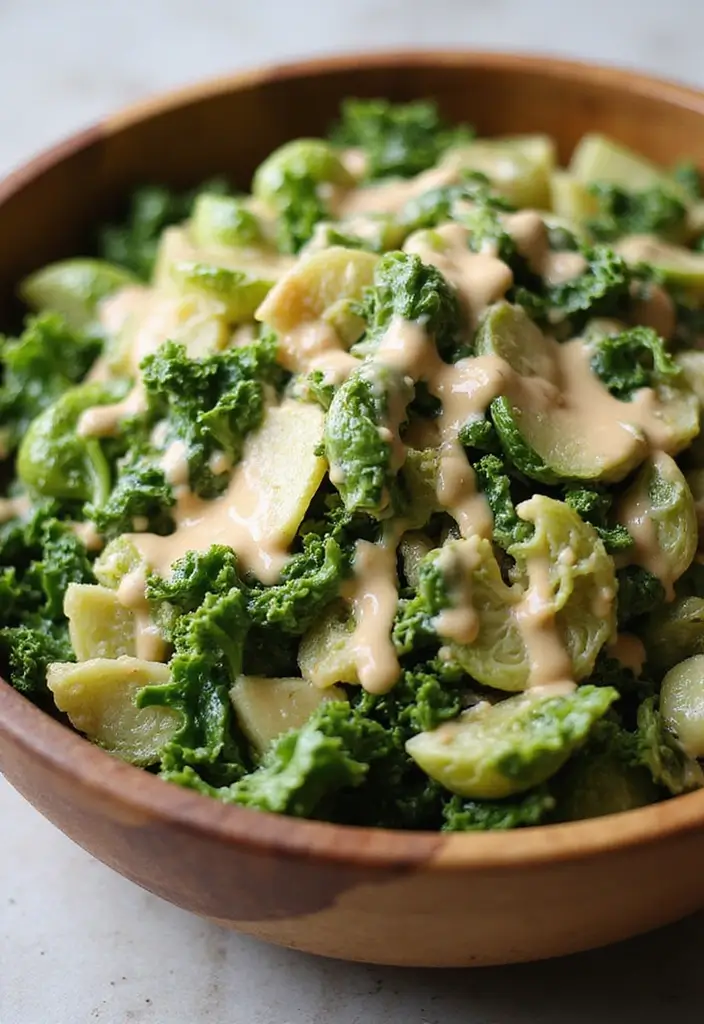 30 Brussels Sprout Salad Recipes for Crunchy Goodness - 4. Brussels Sprouts and Kale Salad with Tahini Dressing