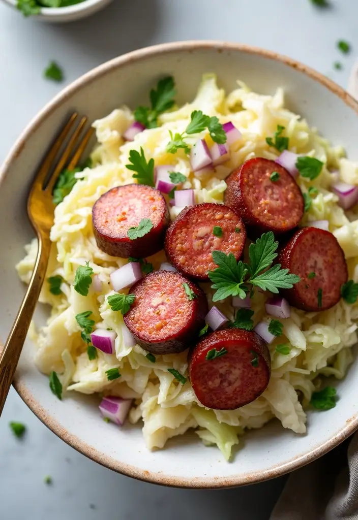 30 Cabbage Salad Recipes for a Light Crunchy Bite - 26. Cabbage and Sausage Salad