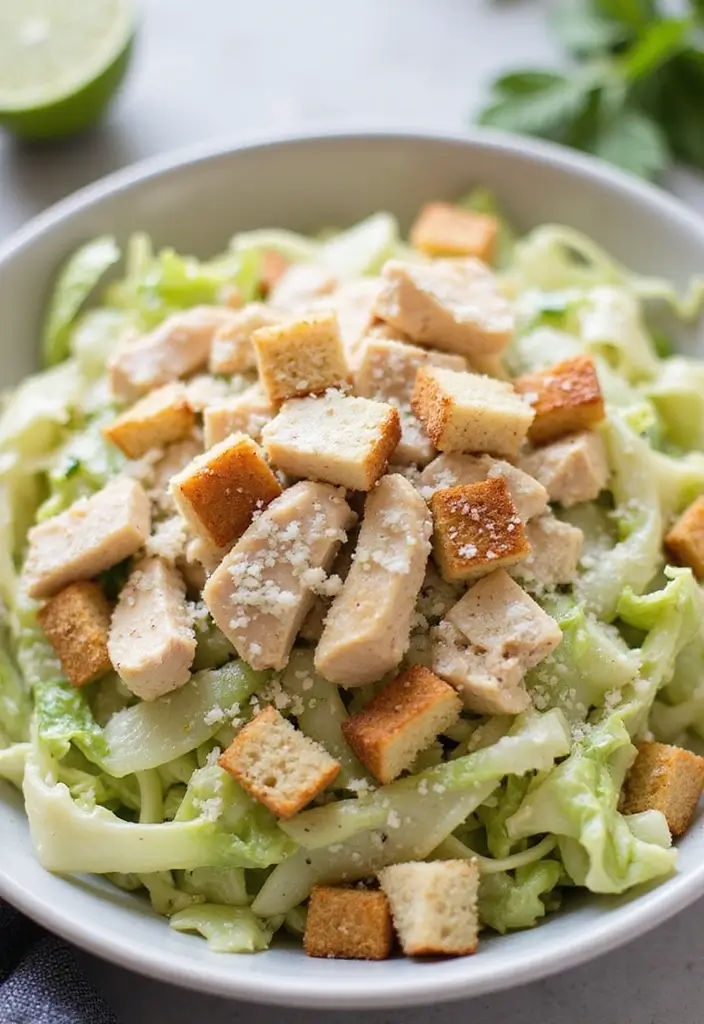 30 Cabbage Salad Recipes for a Light Crunchy Bite - 30. Cabbage and Chicken Caesar Salad
