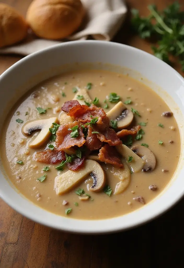 30 Carnivore Soup Recipes Packed with Protein - 4. Creamy Mushroom and Bacon Soup