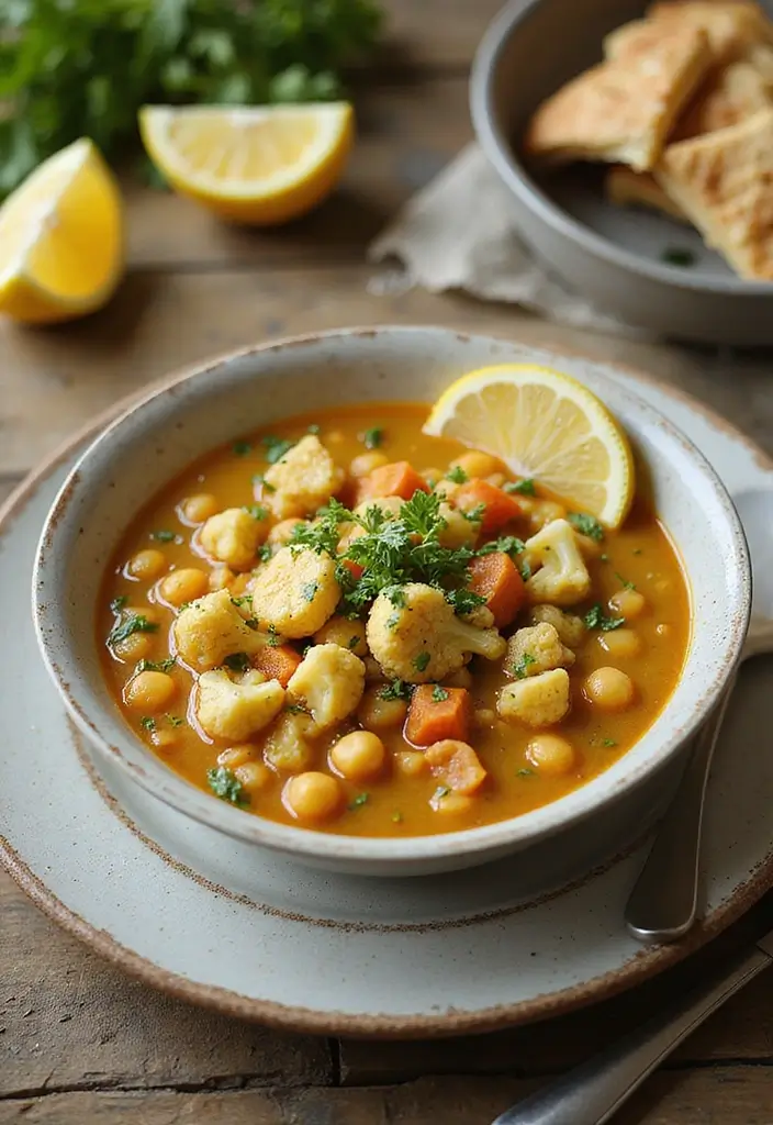 30 Cauliflower Soup Recipes That Are Creamy and Healthy - 12. Cauliflower and Chickpea Soup