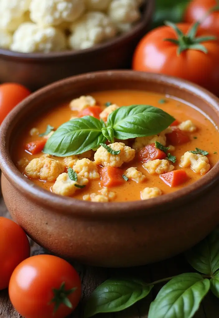 30 Cauliflower Soup Recipes That Are Creamy and Healthy - 13. Cauliflower and Tomato Soup
