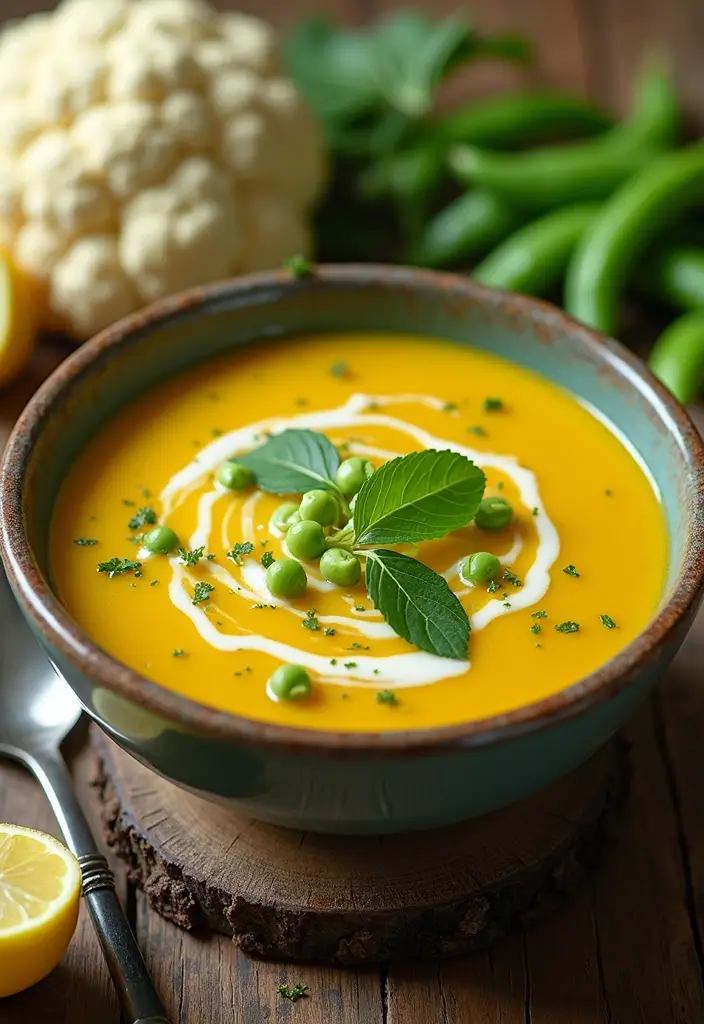 30 Cauliflower Soup Recipes That Are Creamy and Healthy - 18. Cauliflower and Pea Soup