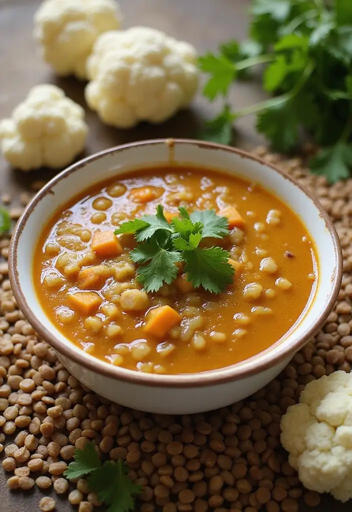 30 Cauliflower Soup Recipes That Are Creamy and Healthy - 19. Cauliflower and Lentil Soup