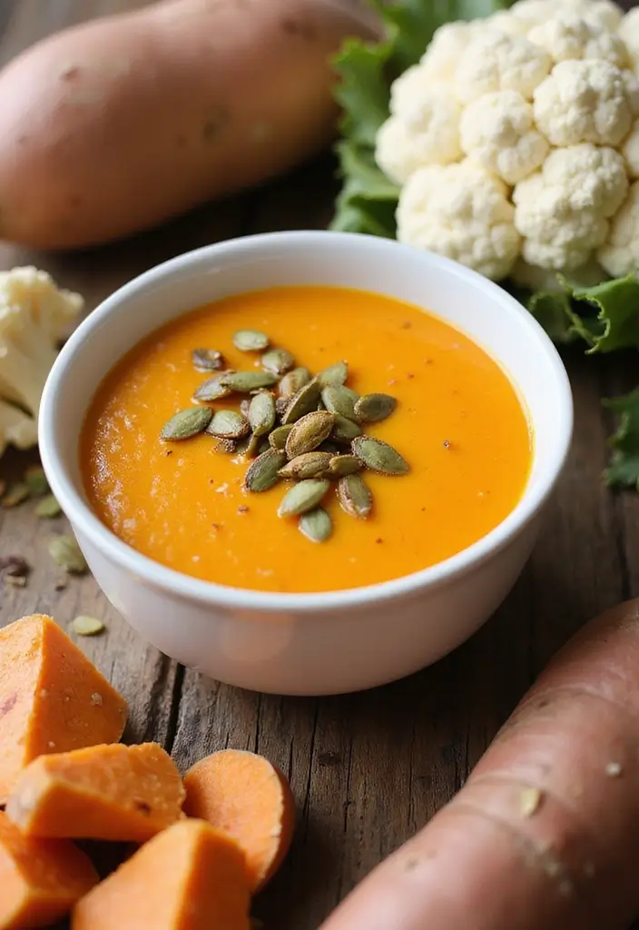30 Cauliflower Soup Recipes That Are Creamy and Healthy - 23. Cauliflower and Sweet Potato Soup