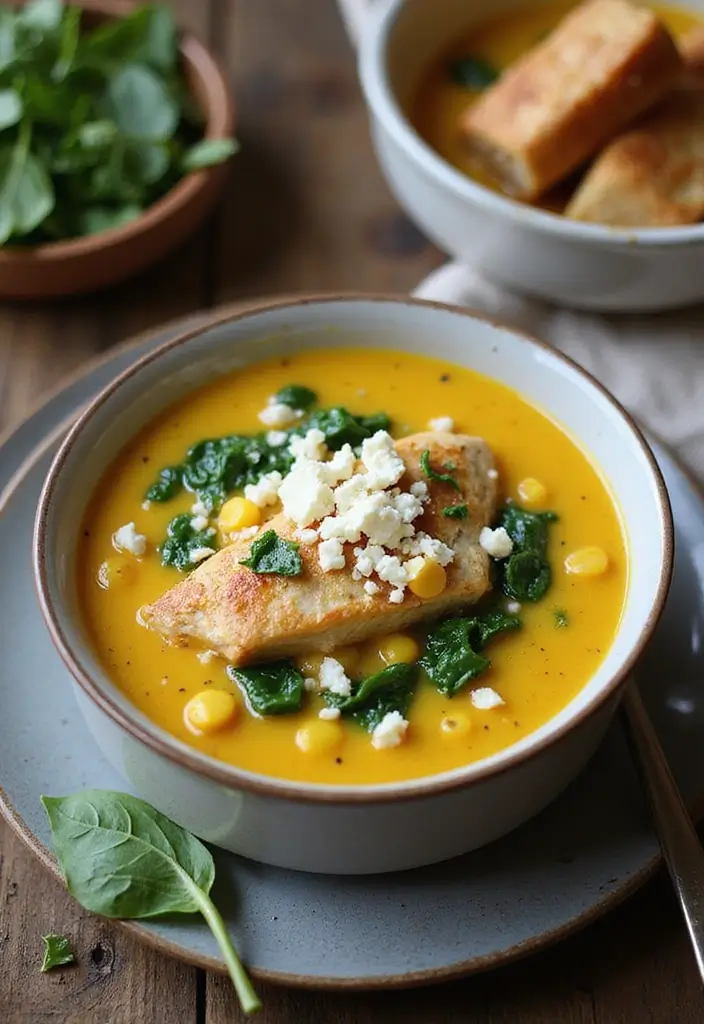 30 Chicken Corn Soup Recipes for Sweet and Savory Bowls 71 30 Chicken Corn Soup Recipes for Sweet and Savory Bowls - 11. Chicken Corn Soup with Spinach and Feta