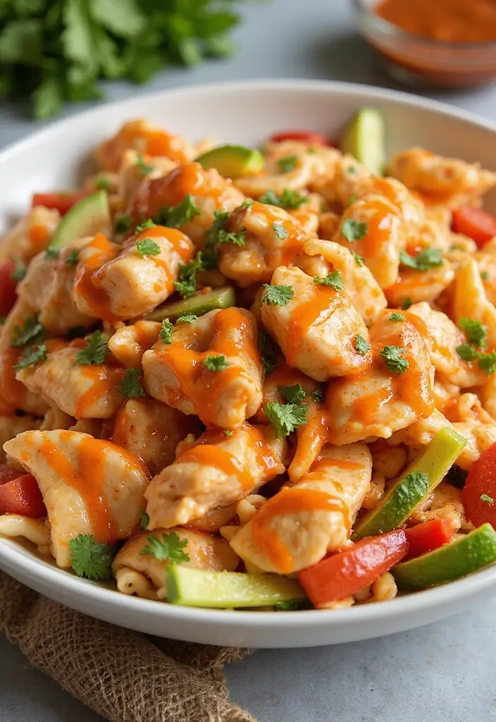 30 Chicken Pasta Salad Recipes for Easy Dinners - 11. Buffalo Chicken Pasta Salad