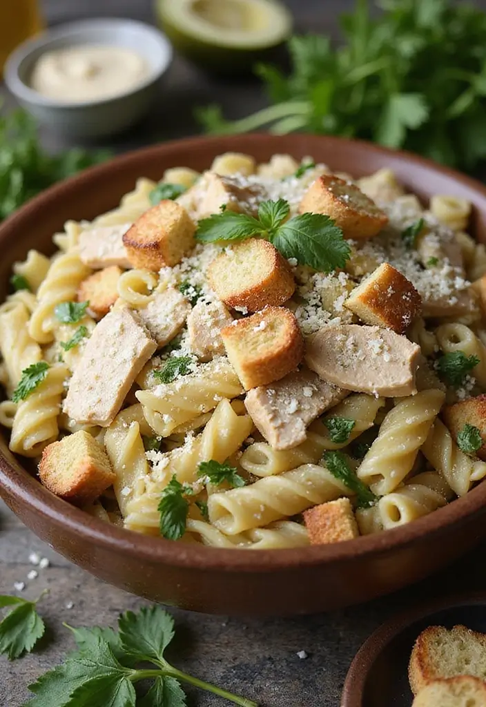 30 Chicken Pasta Salad Recipes for Easy Dinners - 2. Caesar Chicken Pasta Salad