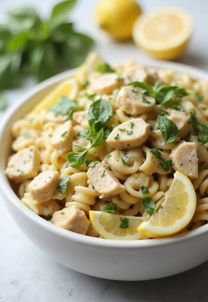 30 Chicken Pasta Salad Recipes for Easy Dinners - 22. Lemon Basil Chicken Pasta Salad