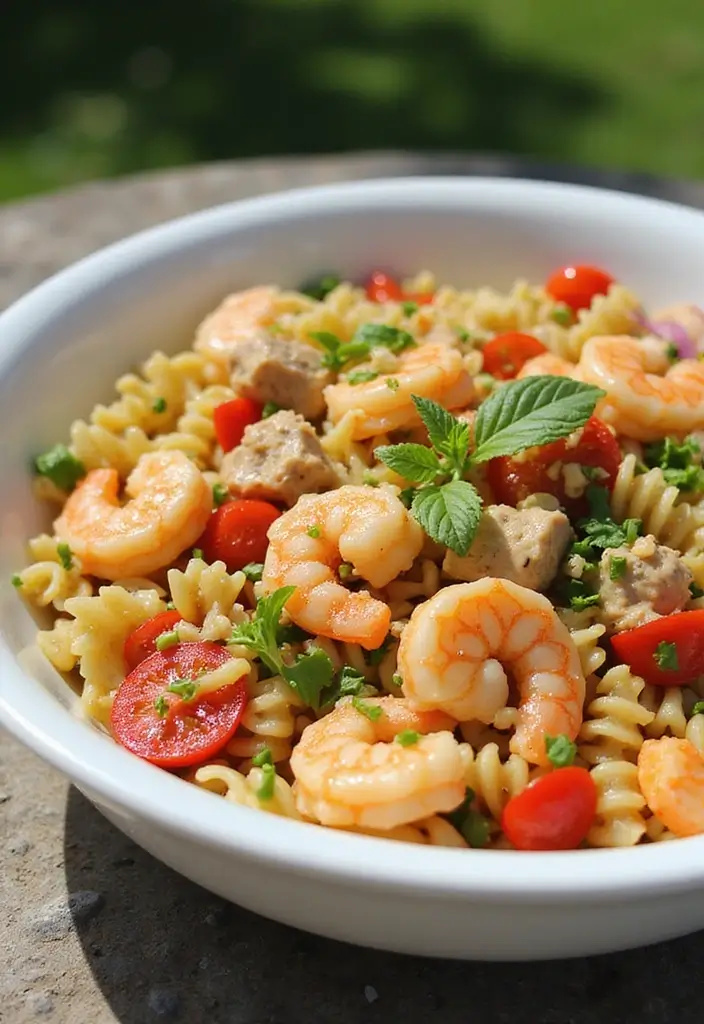 30 Chicken Pasta Salad Recipes for Easy Dinners - 27. Shrimp and Chicken Pasta Salad