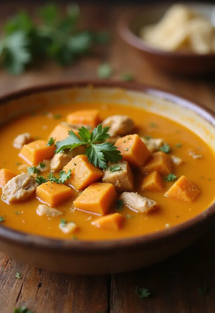 30 Chicken Vegetable Soup Recipes Full of Comfort - 10. Sweet Potato and Chicken Soup