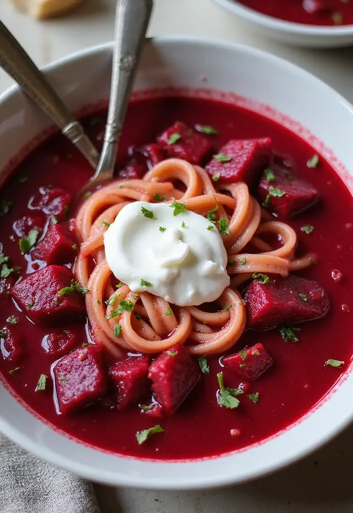 30 Delightful Noodle Soup Recipes from Around the World - 15. Russian Borscht Noodle Soup