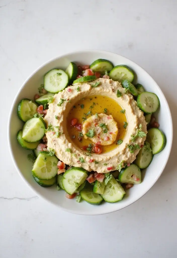 30 High-Protein Salad Recipes to Keep You Energized 82 30 High-Protein Salad Recipes to Keep You Energized - 16. Cucumber & Hummus Salad