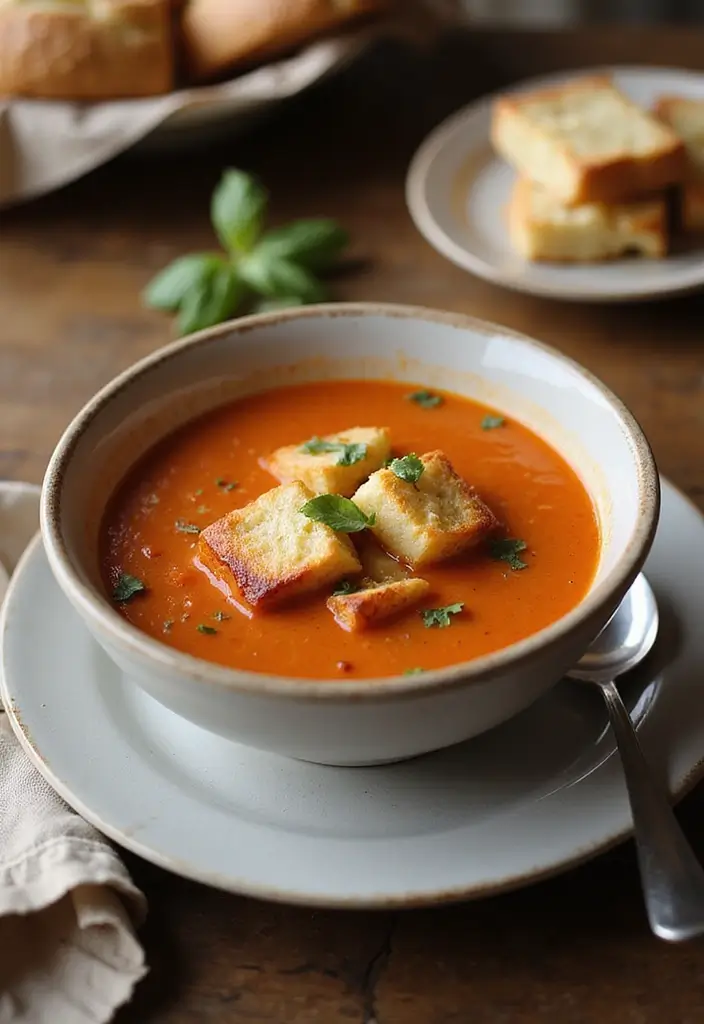30 High-Protein Soup Recipes to Keep You Full and Energized - 24. Tomato Basil Soup with Grilled Cheese Croutons