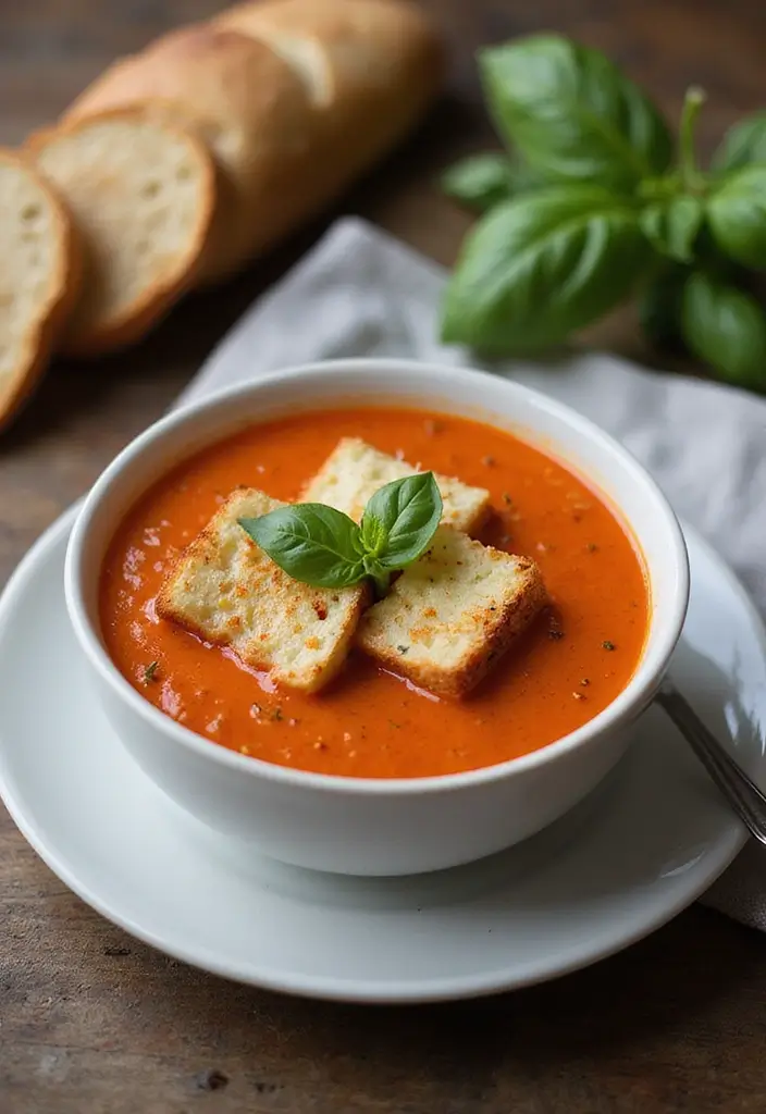 30 Mediterranean Soup Recipes That Taste Like Sunshine - 27. Creamy Tomato and Basil Soup with Grilled Cheese Croutons
