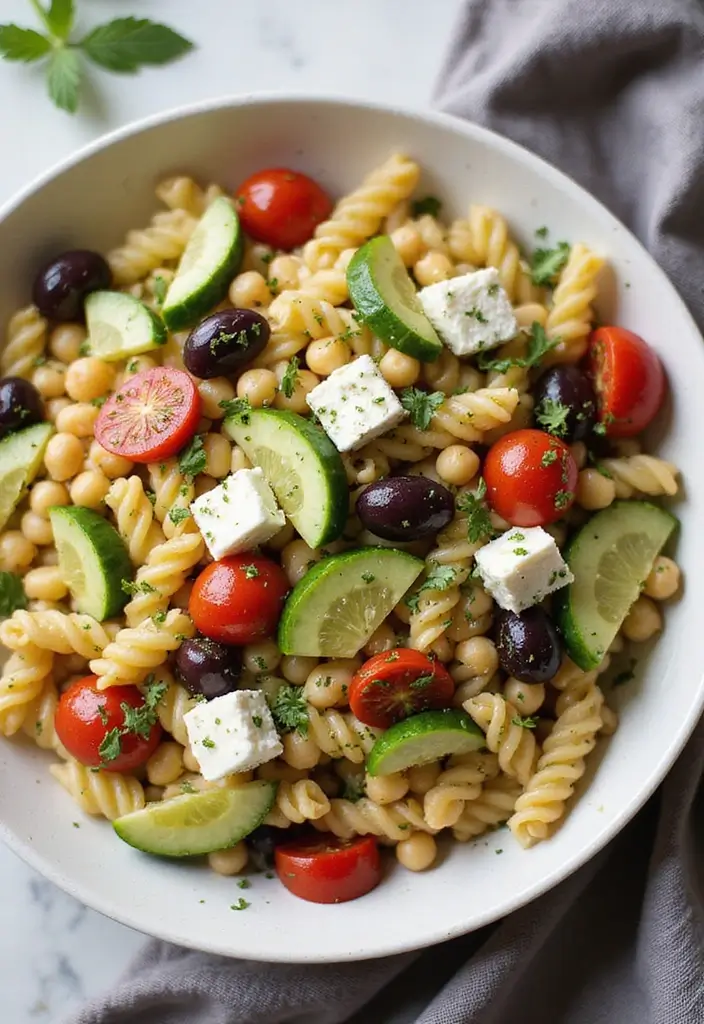 30 Pasta Salad Recipes That Are Perfect for Any Occasion 15 30 Pasta Salad Recipes That Are Perfect for Any Occasion - 3. Greek Pasta Salad with Chickpeas