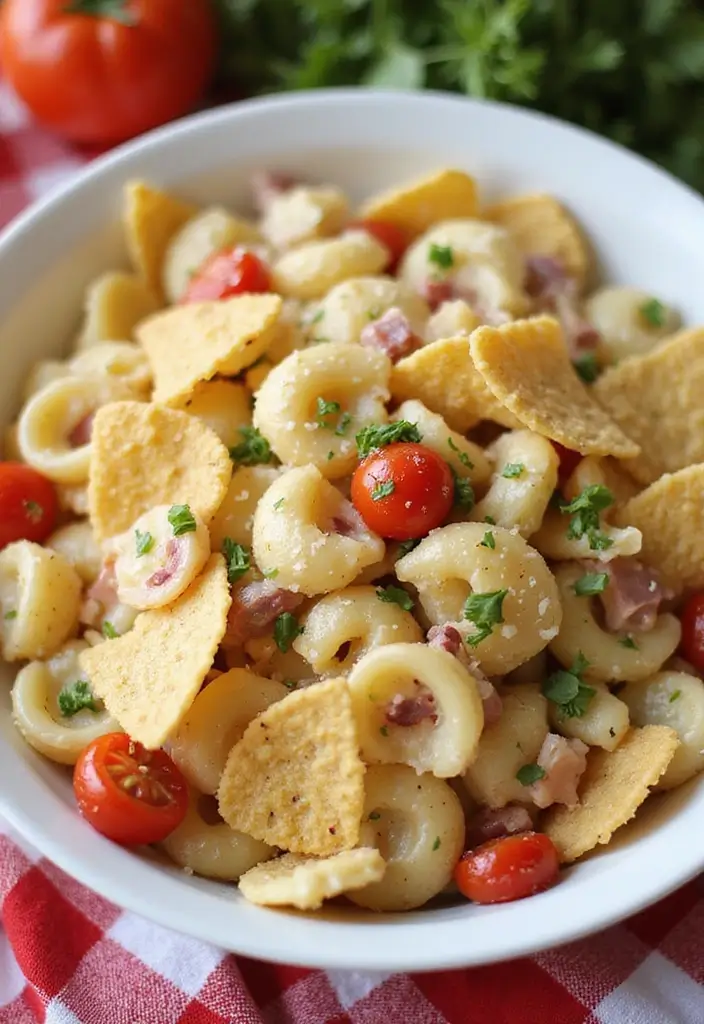 30 Ranch Pasta Salad Recipes for Creamy Tangy Flavor - 18. Crunchy Ranch Pasta Salad with Tortilla Chips
