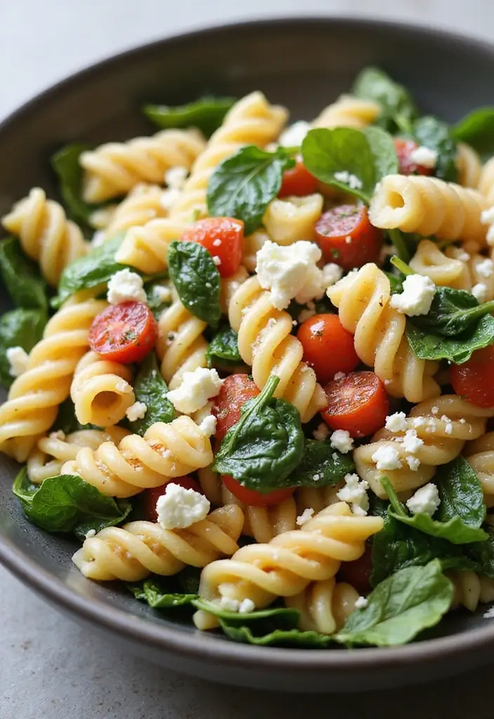 30 Ranch Pasta Salad Recipes for Creamy Tangy Flavor - 25. Ranch Pasta Salad with Feta and Spinach