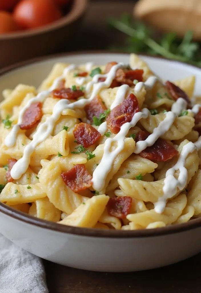 30 Ranch Pasta Salad Recipes for Creamy Tangy Flavor - 29. Ranch Pasta Salad with Bacon and Ranch Dressing Swirls