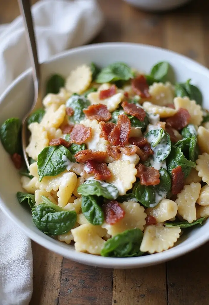 30 Ranch Pasta Salad Recipes for Creamy Tangy Flavor - 8. Spinach and Bacon Ranch Pasta Salad
