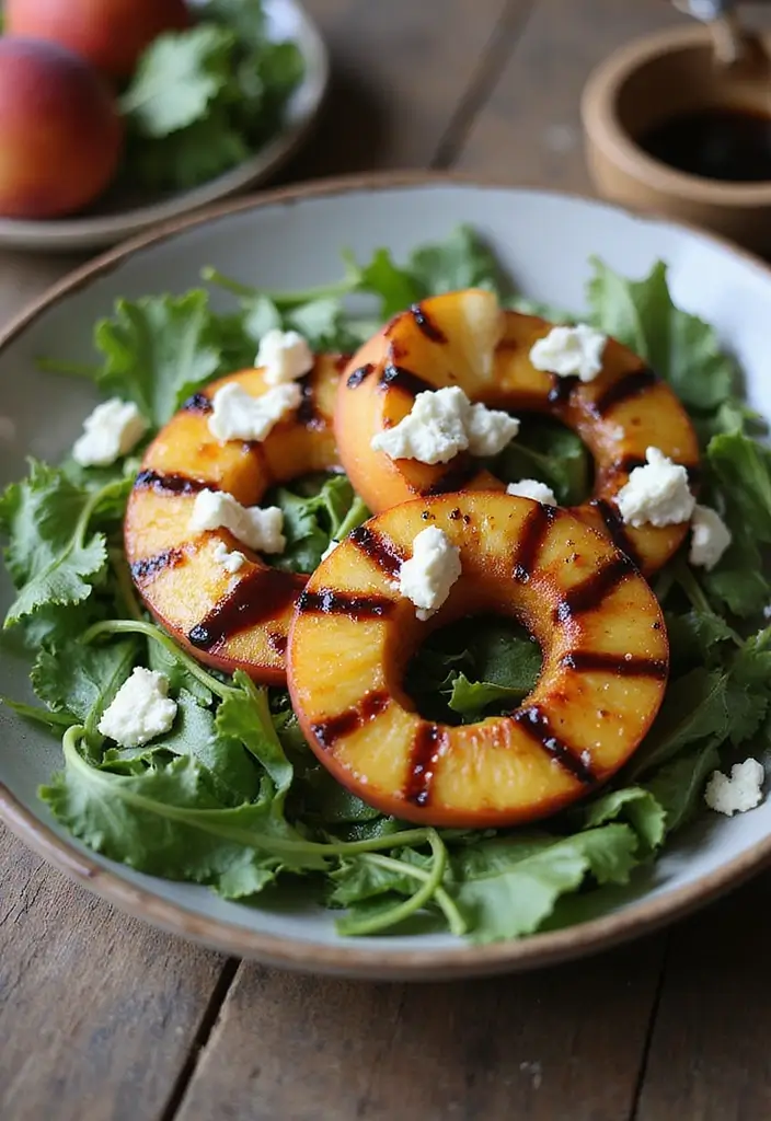 30 Raw Salad Recipes That Are Fresh and Full of Crunch - 13. Grilled Peach and Arugula Salad
