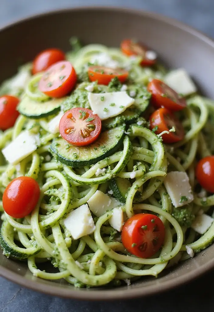 30 Raw Salad Recipes That Are Fresh and Full of Crunch - 21. Zucchini Noodle Salad with Pesto