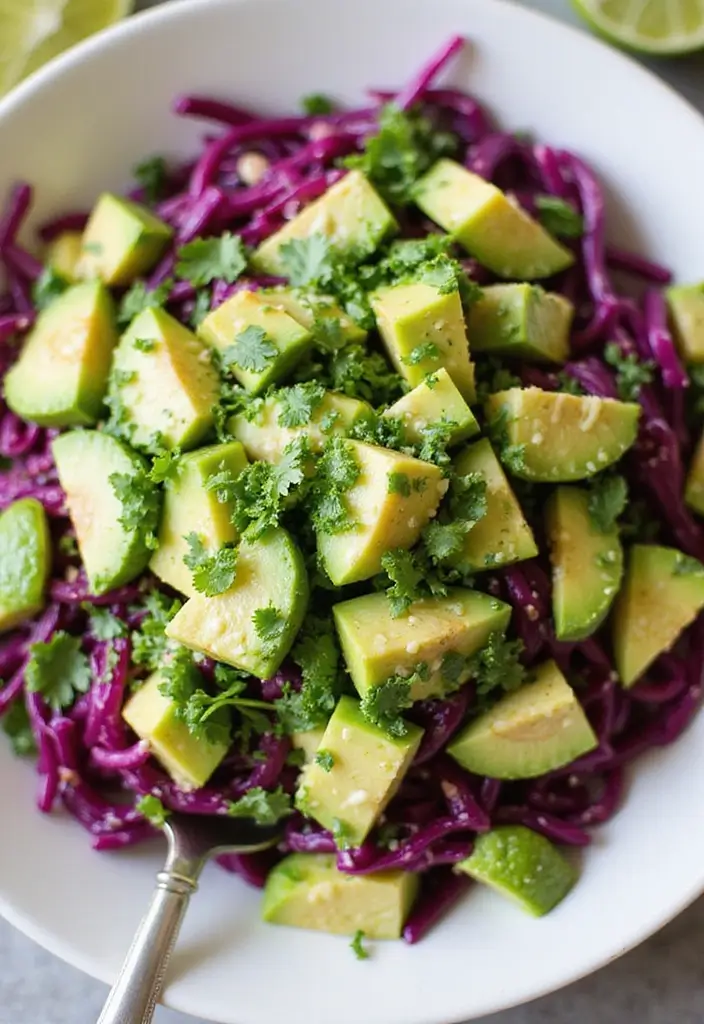30 Red Cabbage Salad Recipes That Are Fresh and Vibrant - 7. Red Cabbage and Avocado Salad