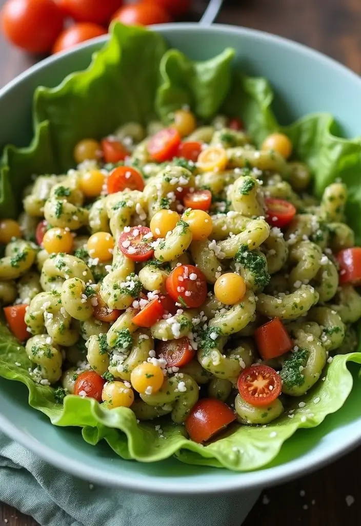 30 Romaine Salad Recipes That Are Crisp and Flavorful - 14. Pesto Pasta and Romaine Salad
