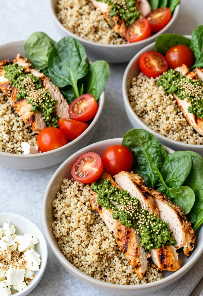 10 Pesto Chicken Recipes for Fresh Herby and Easy Gourmet Flavor 3 10 Pesto Chicken Recipes for Fresh Herby and Easy Gourmet Flavor 3. Pesto Chicken Quinoa Bowls 0