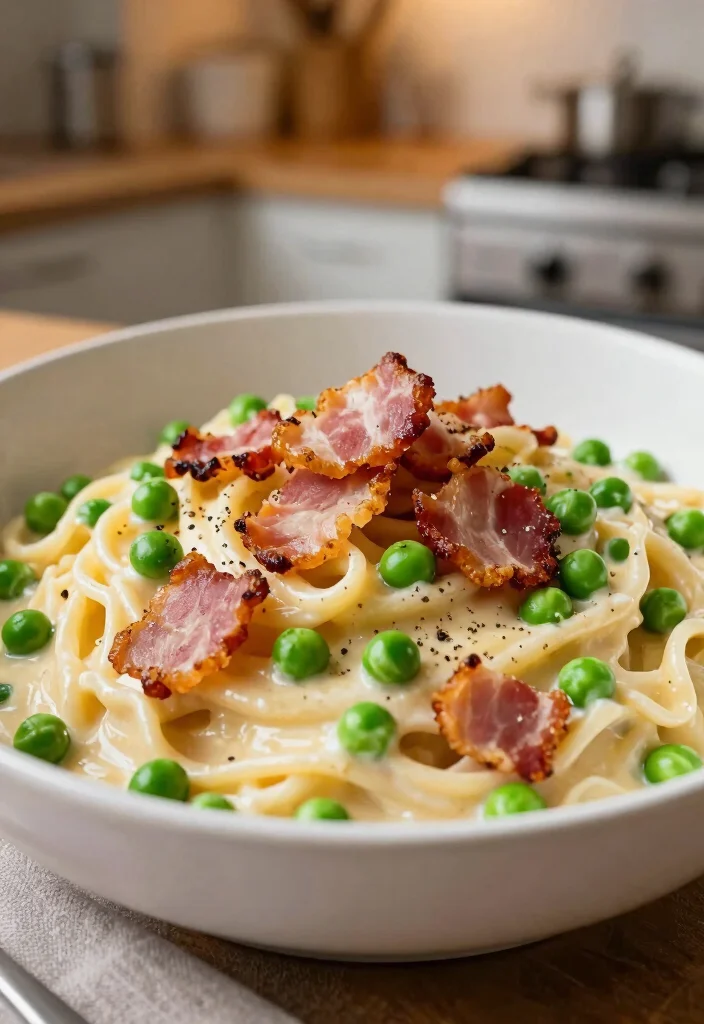 12 Alfredo Pasta Recipes for Rich Creamy and Comforting Dinners 10. Creamy Alfredo with Peas and Bacon 0