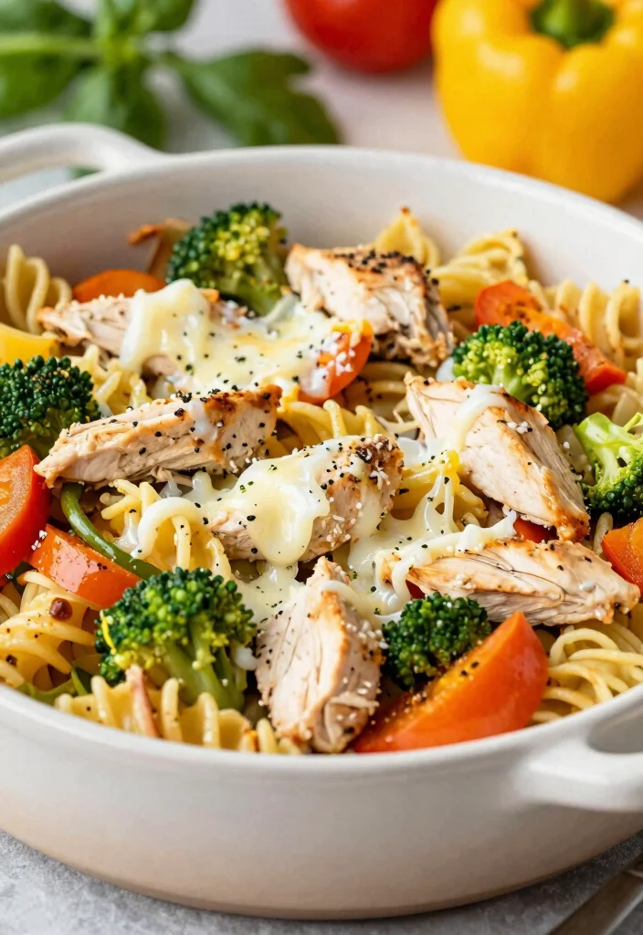 12 Baked Chicken Pasta Recipes for Cheesy Hearty Family Meals 7. Healthy Baked Chicken Pasta Primavera 0