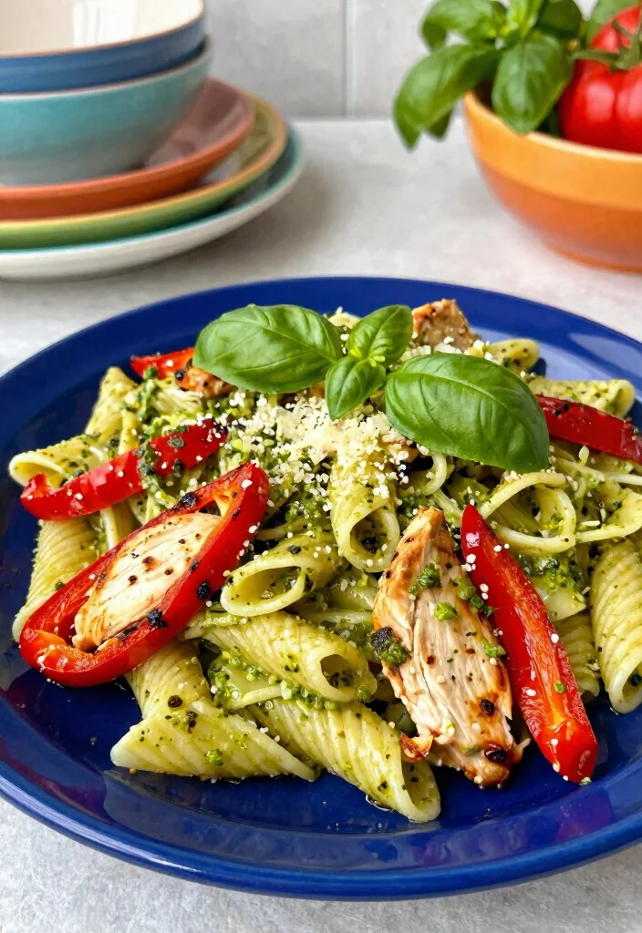 12 Chicken Pesto Pasta Recipes for Creamy Herby Weeknight Favorites 7. Roasted Red Pepper Chicken Pesto Pasta 0