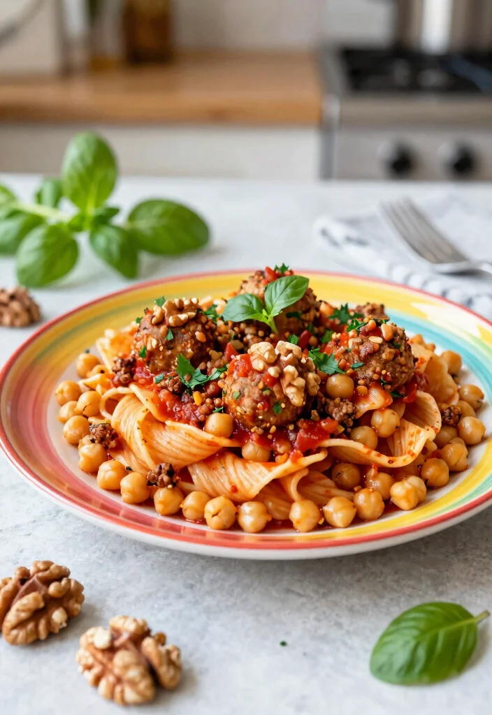 12 Chickpea Pasta Recipes for Protein Rich and Healthy Dinners 10 12 Chickpea Pasta Recipes for Protein Rich and Healthy Dinners 10. Chickpea Pasta with Walnut Meatballs 0