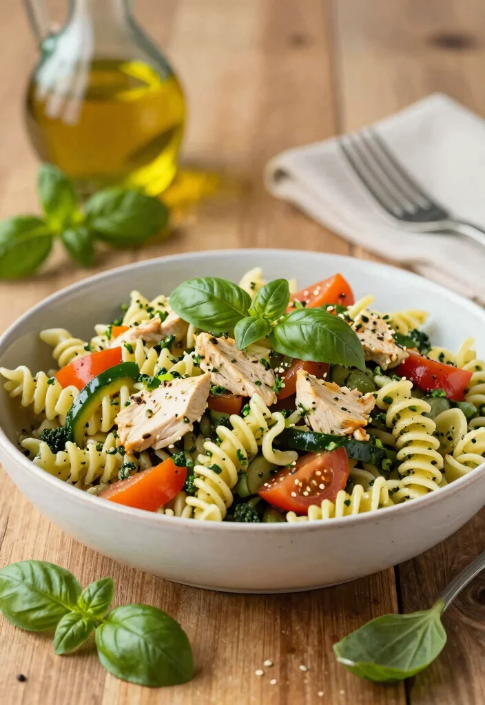 12 Easy Chicken and Pasta Recipes for Quick Weeknight Dinners 3. Chicken Pesto Pasta Salad 0