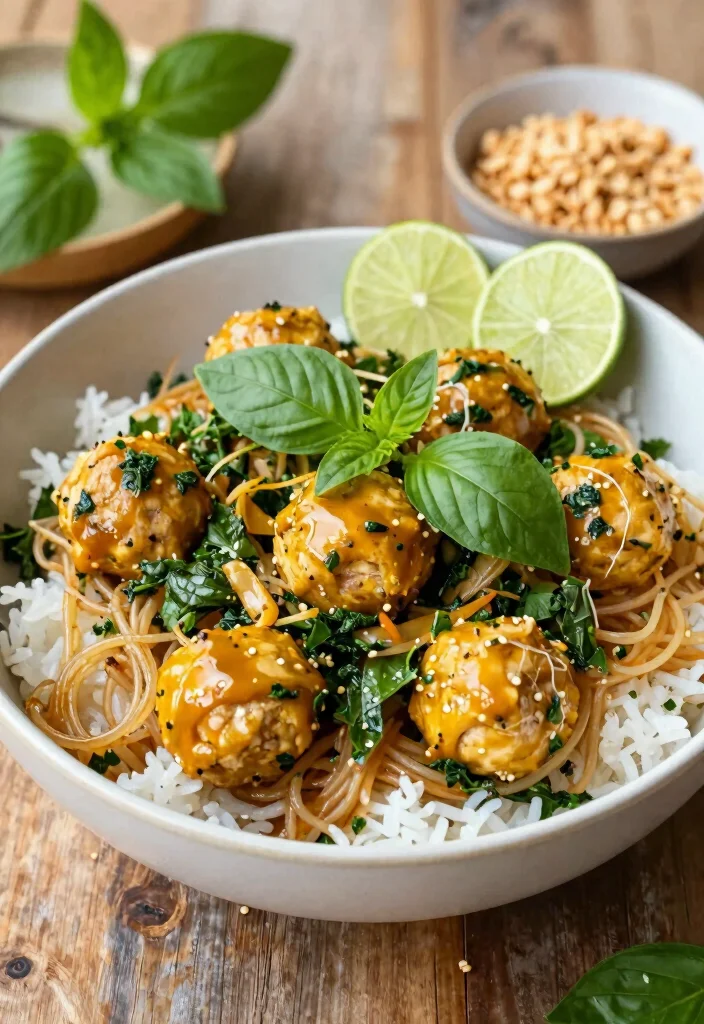 12 Meatball Pasta Recipes for Classic Comfort and Hearty Flavor 2. Thai Basil Chicken Meatballs with Rice Noodles 0