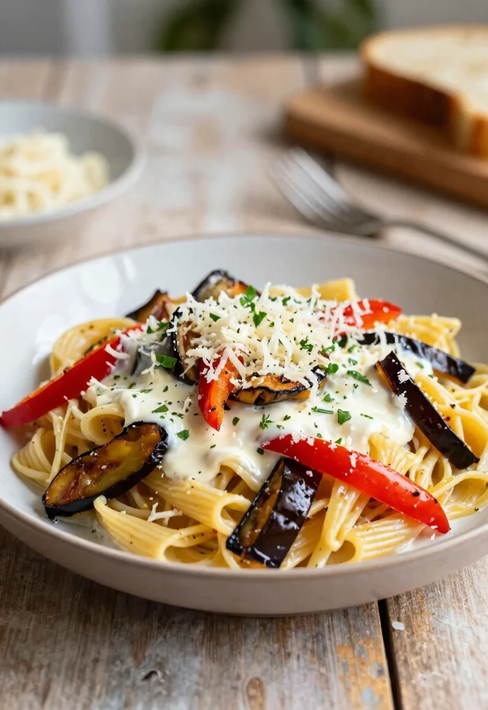 12 Pasta Recipes White Sauce for Creamy Smooth and Cozy Dinners 10. Peppers and Eggplant Pasta 0