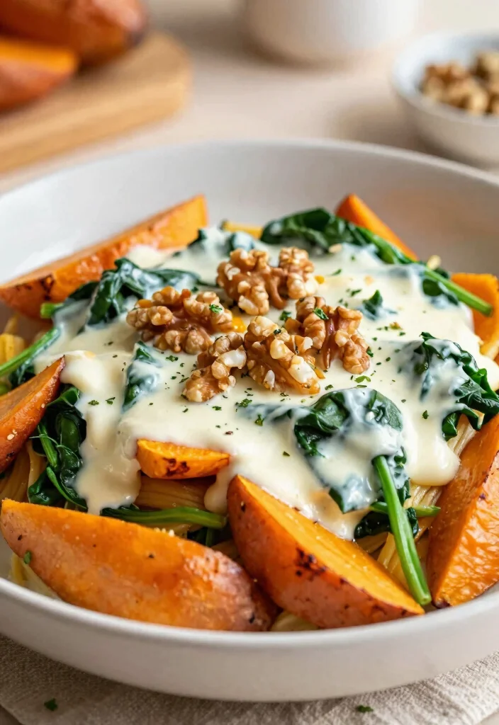 12 Pasta Recipes White Sauce for Creamy Smooth and Cozy Dinners 8. Sweet Potato and Spinach Pasta 0