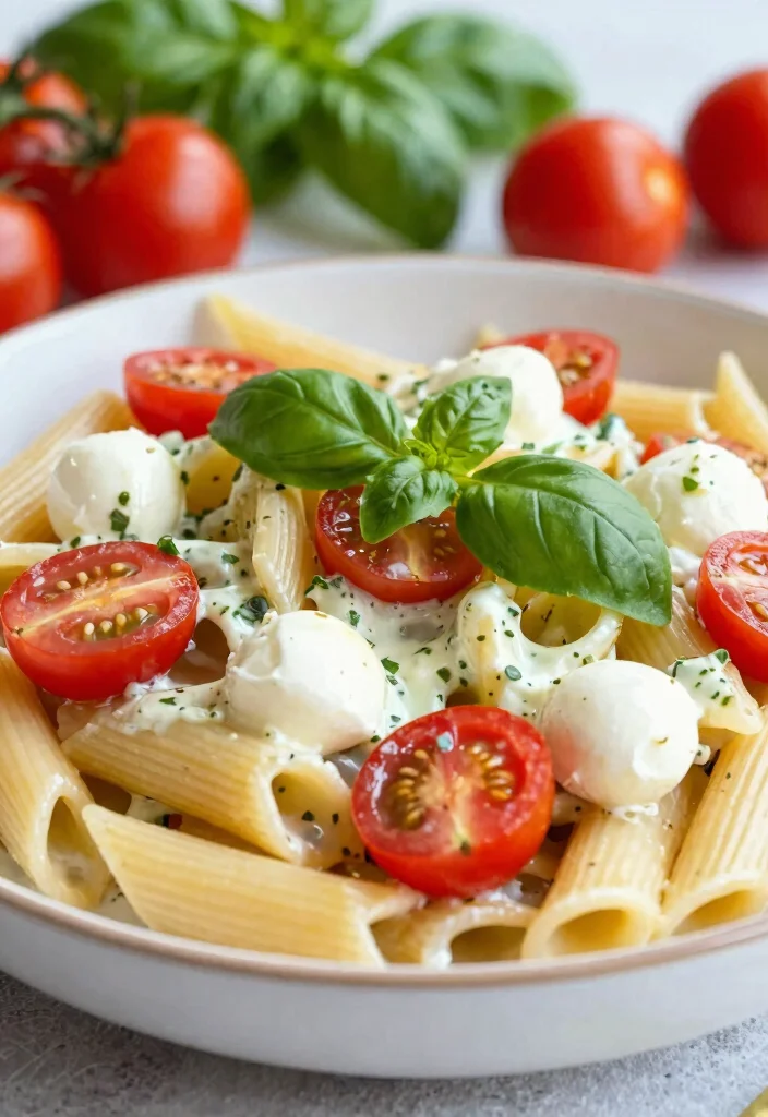 12 Pasta Recipes White Sauce for Creamy Smooth and Cozy Dinners 9. Caprese Pasta with Creamy Basil Sauce 0