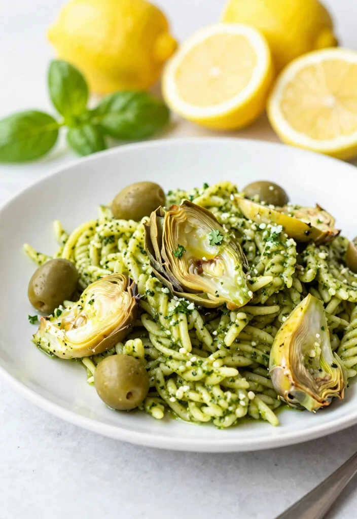 12 Pesto Pasta Recipes for Fresh Herby and Flavor Packed Dinners 12. Lemon Garlic Pesto Pasta with Artichokes 0
