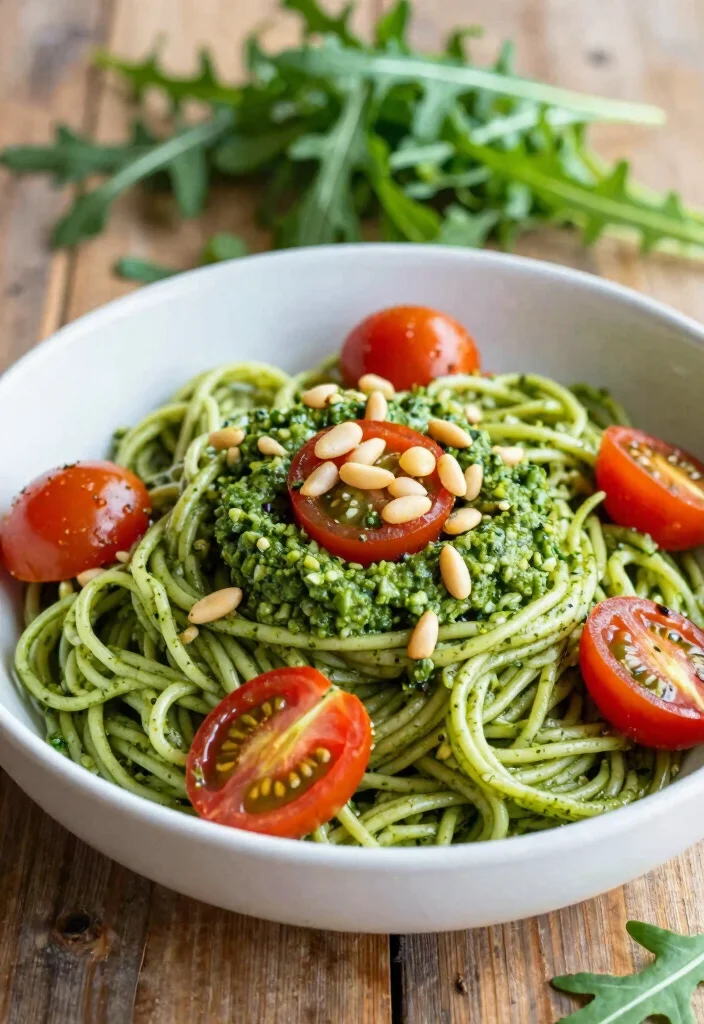 12 Pesto Pasta Recipes for Fresh Herby and Flavor Packed Dinners 4. Arugula Pesto Pasta with Cherry Tomatoes 0