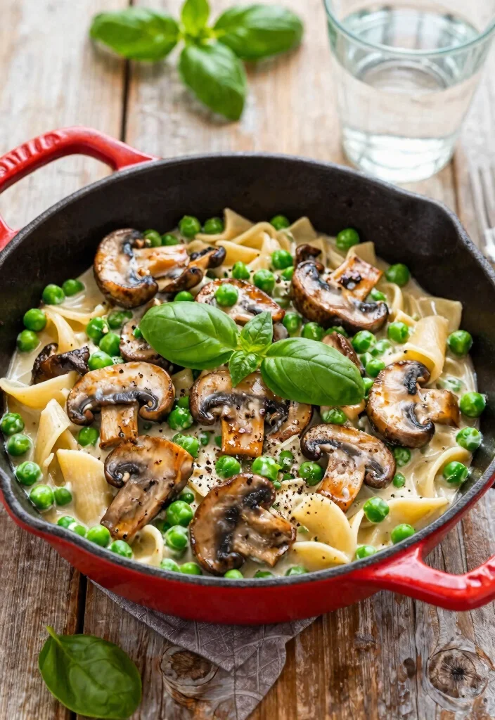 14 Vegetarian Pasta Recipes for Flavor Packed Meat Free Dinners 3. One Pan Mushroom and Pea Pasta 0